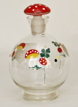 Art Deco Glasflasche Fliegenpilz Kleeblatt