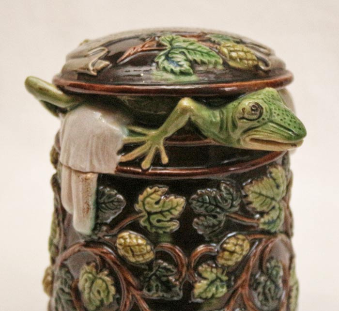 Jugendstil Keramik Deckelkrug Johann Maresch Frosch Tierkeramik