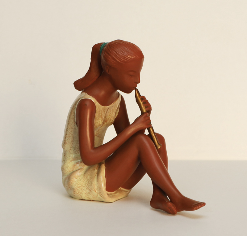 Goldscheider Keramik Figur Maedchen Floete